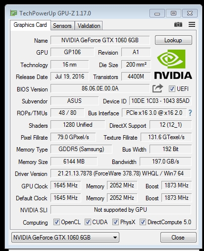 ASUS GeForce GTX 1060 Strix Gaming OC 6 GB