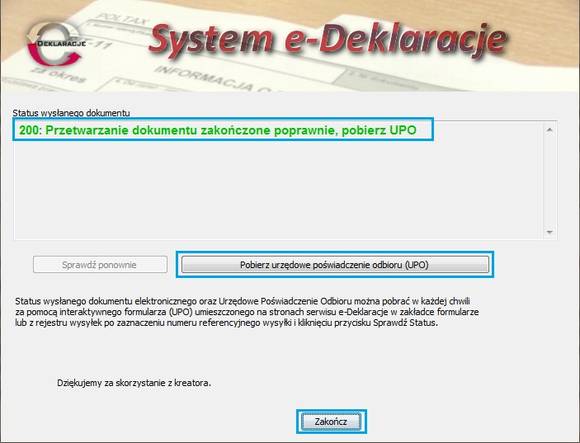 system e-deklaracje status wysyłanego dokumentu