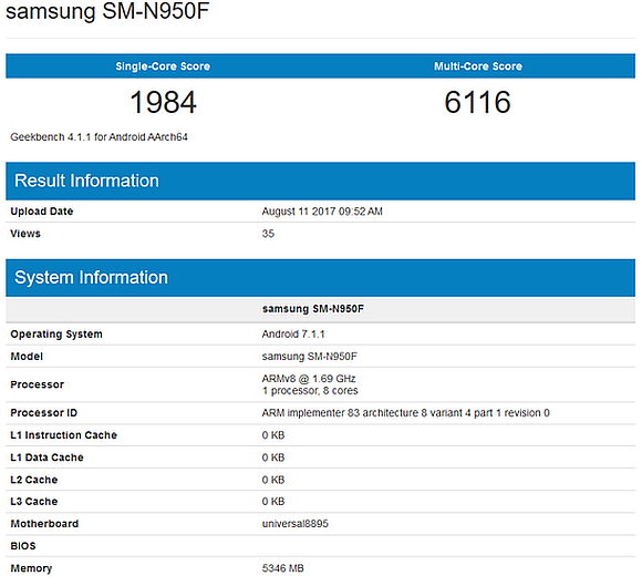Benchmarki Samsunga Galaxy Note 8