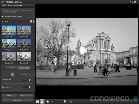 Corel PaintShop Pro X5 tryb czarno-białych zdjęć HDR