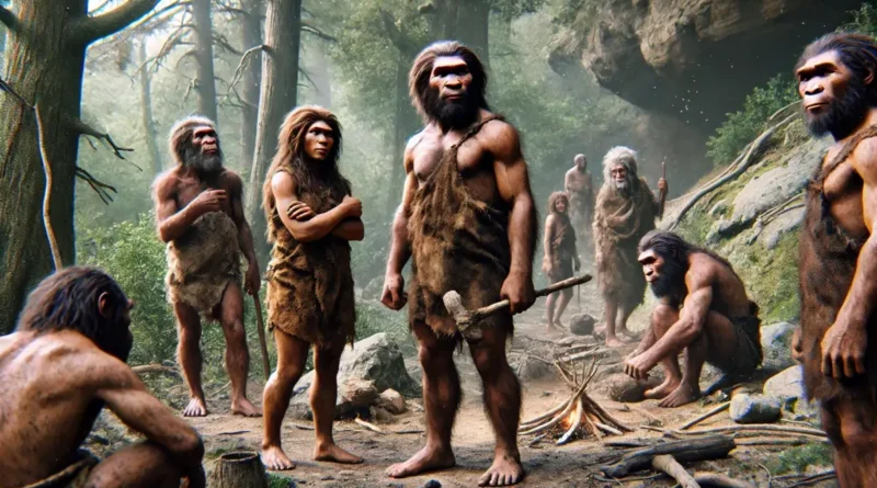 wygenerowany obraz przedstawiający neandertalczyków