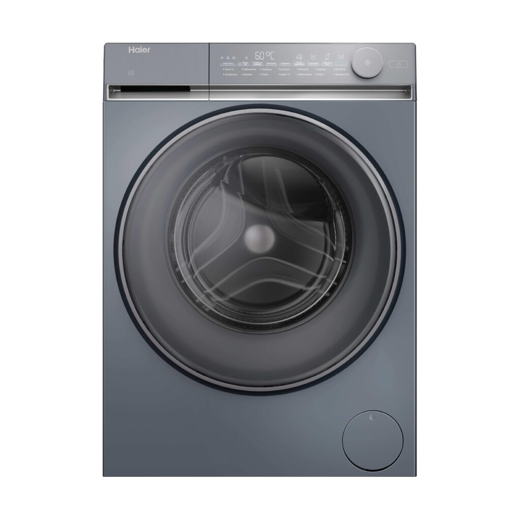pralka haier x9 w kolorze antracytowym, wizualizacja w otoczeniu mebli łazienkowych