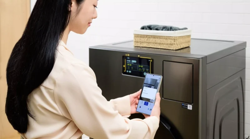 niewidoma kobieta obsługuje pralkę samsung bespoke ai combo