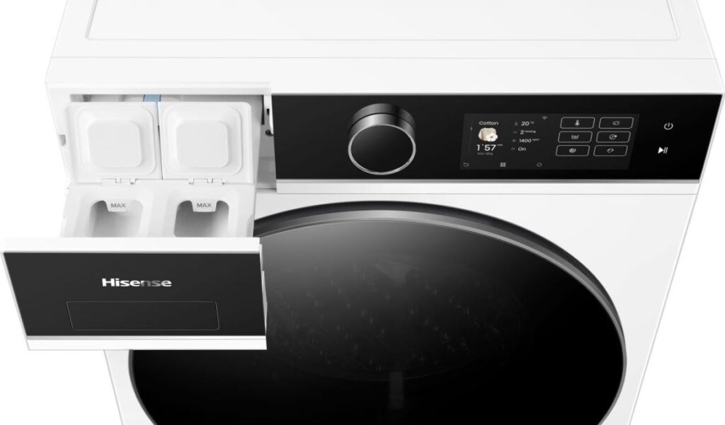 szuflada na płyn do prania w pralce Hisense 5I WF5I1245BWR
