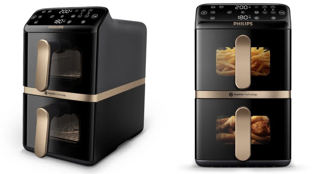 nowy air fryer philips pokazany z przodu i z boku