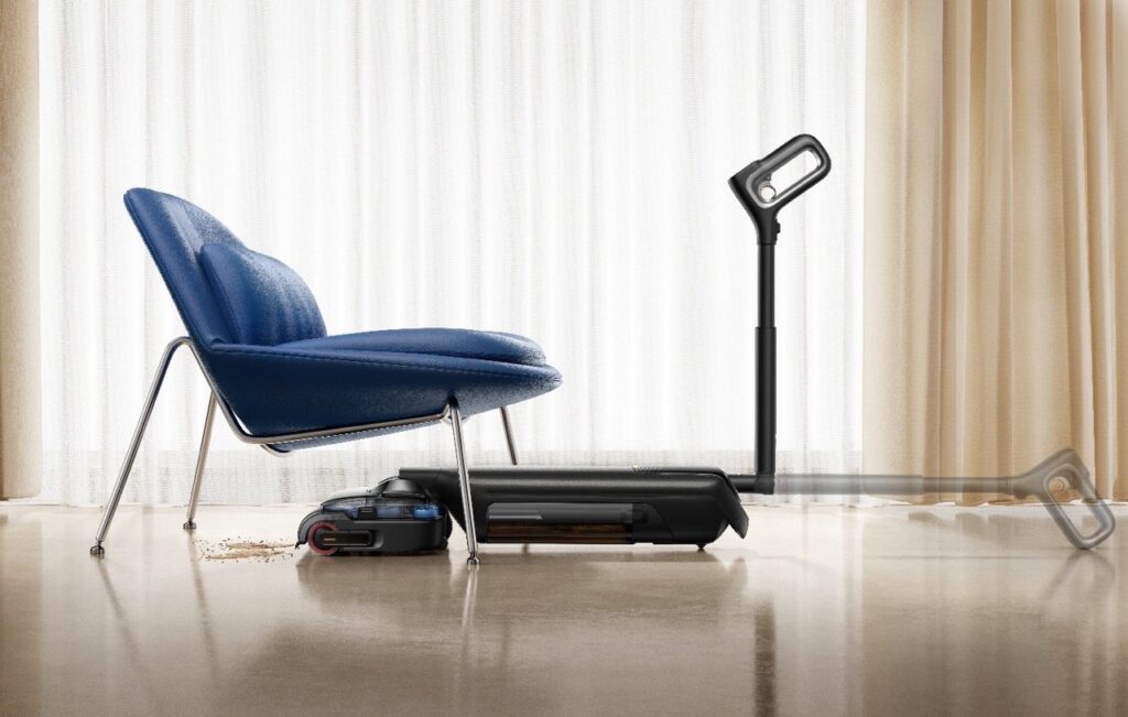 MOVA M50 Ultra ma wysuwaną i składaną rączkę, więc można wygodnie odkurzać pod meblami